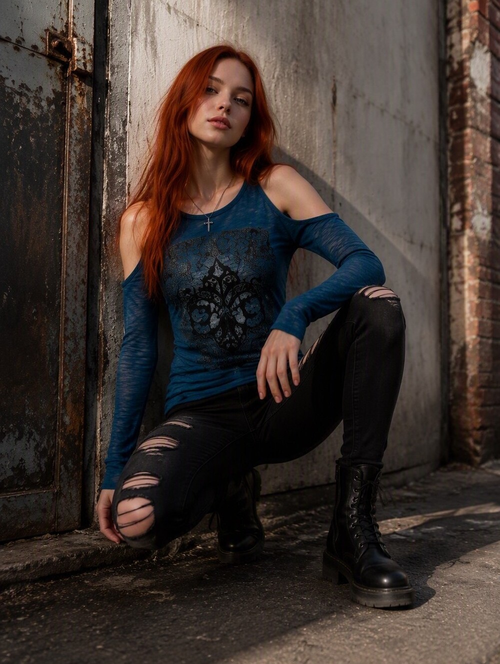 Affliction Fate Obscure Cold Shoulder Top XL Cobalt Blue Fleur de Lis Y2K NWT